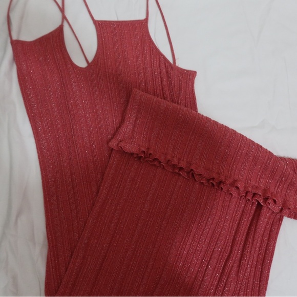 Red Ribbed Knit Dress - Picture 3 of 5